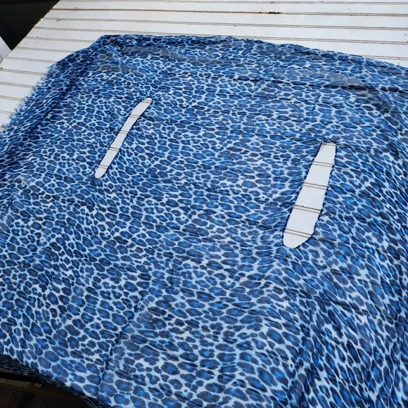 Tommy Bahamas Women Shawl Wrap Poncho Open Front Cape BLUE Leopard Lightweight - Picture 8 of 12